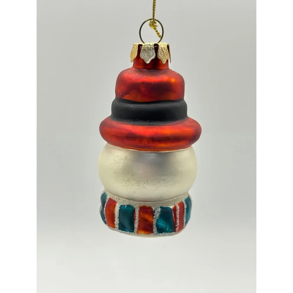 Vintage Blown Glass Snowman Head Christmas Ornament Top Hat Retro Pipe Holly